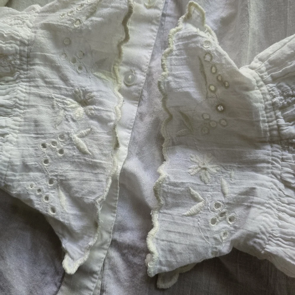 FREE PEOPLE White Cream Cotton Blouse Lace Eyelet Reversible XS